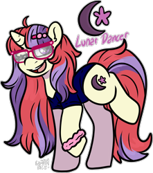 Size: 1570x1779 | Tagged: safe, artist:sexygoatgod, derpibooru import, moondancer, oc, oc only, oc:lunar dancer, pony, unicorn, adoptable, alternate universe, female, glasses, one eye closed, simple background, solo, transparent background, wink