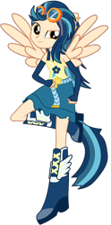 Size: 640x1292 | Tagged: safe, artist:ajosterio, derpibooru import, indigo zap, equestria girls, bare shoulders, clothes, female, goggles, hair tie, simple background, sleeveless, solo, spread wings, transparent background, wings