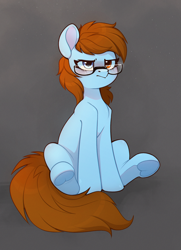 Size: 1490x2058 | Tagged: oc name needed, safe, artist:rexyseven, derpibooru import, oc, oc only, earth pony, pony, female, glasses, heterochromia, mare, simple background, sitting, solo, underhoof