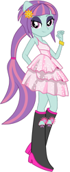 Size: 512x1257 | Tagged: safe, artist:ajosterio, derpibooru import, sunny flare, equestria girls, bare shoulders, clothes, female, hair tie, simple background, sleeveless, solo, transparent background