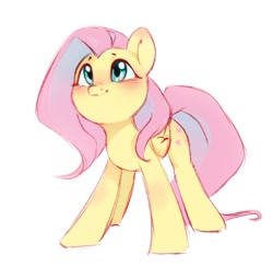 Size: 1068x1041 | Tagged: safe, artist:melodylibris, derpibooru import, fluttershy, pegasus, pony, blushing, cute, ear blush, female, mare, shyabetes, simple background, smiling, solo, white background