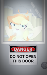 Size: 758x1210 | Tagged: safe, artist:sodapop sprays, derpibooru import, oc, oc:sodapop sprays, pegasus, pony, chest fluff, do not open, ear fluff, ears, female, imminent everything, mare, solo, the backrooms, yandere