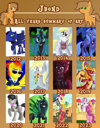 Size: 1862x2391 | Tagged: safe, artist:jbond, derpibooru import, apple bloom, applejack, big macintosh, derpy hooves, fizzlepop berrytwist, garble, granny smith, octavia melody, princess luna, queen chrysalis, ruby pinch, scootaloo, smolder, spitfire, sweetie belle, tempest shadow, oc, oc:jacky breeze, alicorn, changeling, changeling queen, dragon, earth pony, pegasus, pony, unicorn, my little pony: the movie, pinkie apple pie, 2012, 2013, 2014, 2015, 2016, 2017, 2018, 2019, 2020, 2021, 2022, 2023, apple family, armor, bag, bowtie, butt, clothes, comparison, confused, crying, cute, dragon lands, dragoness, draw this again, drill sergeant, female, filly, foal, food, grin, jewelry, juice, lemonade, lemonade stand, lullaby for a princess, mail, mailbag, mailmare, mailpony, male, mare, necktie, open mouth, open up your eyes, pegasus oc, pizza, plot, raised hoof, raised leg, rear view, redraw, regalia, riding, s1 luna, sad, scene interpretation, siblings, simple background, singing, smiling, smirk, stallion, summary, sunglasses, text, uniform, white background, wonderbolts dress uniform