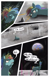 Size: 2006x3130 | Tagged: safe, artist:seventozen, derpibooru import, rainbow dash, pony, comic:the problem of parthus, moon, solo