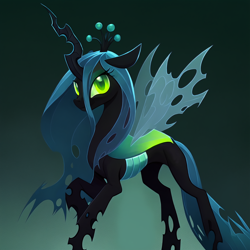 Size: 1536x1536 | Tagged: safe, ai content, derpibooru import, generator:purplesmart.ai, generator:stable diffusion, machine learning generated, queen chrysalis, changeling, changeling queen, gradient background, solo