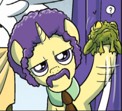 Size: 410x370 | Tagged: safe, derpibooru import, frog, pony, unicorn, spoiler:comicm08, afro, cropped, facial hair, male, moustache, necktie, roan swansong, stallion