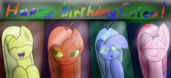 Size: 6508x2958 | Tagged: safe, artist:teropone, derpibooru import, oc, oc:cuteamena, birthday, commission, emotions, fanfic art, happy birthday