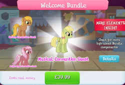 Size: 1268x861 | Tagged: safe, derpibooru import, earth pony, pony, bow, bundle, collection, costs real money, english, female, gameloft, group, hair bow, mare, mobile game, my little pony: magic princess, numbers, text, unnamed character, unnamed pony