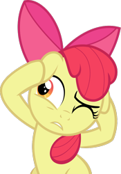 Size: 658x941 | Tagged: safe, artist:catachromatic, derpibooru import, apple bloom, earth pony, pony, surf and/or turf, .svg available, covering ears, cringing, ears, female, filly, floppy ears, foal, one eye closed, simple background, sitting, solo, svg, transparent background, vector