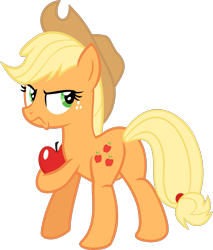 Size: 1019x1194 | Tagged: safe, artist:rosasaav, derpibooru import, applejack, earth pony, pony, angry, apple, butt, female, food, full body, looking back, plot, simple background, solo, transparent background, vector