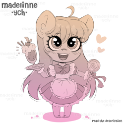 Size: 4000x4000 | Tagged: safe, artist:madelinne, derpibooru import, oc, anthro, alcohol, candy, clothes, cocktail, commission, cute, dress, drink, female, food, heart, heart eyes, lollipop, maid, solo, wingding eyes, your character here