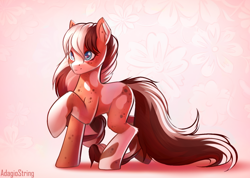 Size: 1520x1080 | Tagged: safe, artist:adagiostring, derpibooru import, oc, oc only, earth pony, pony, abstract background, art, commission, earth pony oc, flower background, gradient background, solo, standing