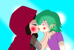 Size: 2548x1701 | Tagged: safe, derpibooru import, spike, human, brush, cerise hood, cerispike, crossover, duo, ever after high, human spike, humanized, kiss on the lips, kissing