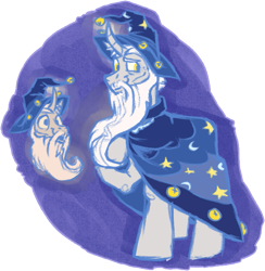 Size: 647x664 | Tagged: safe, artist:gammanullzero, derpibooru import, star swirl the bearded, pony, unicorn, beard, bells, facial hair, februpony, hat, partially transparent background, simple background, solo, wizard hat, wizard robe