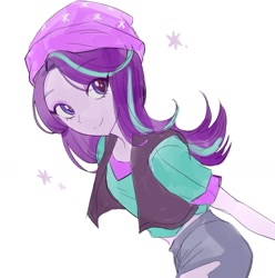 Size: 1457x1467 | Tagged: safe, artist:sugarcube269, derpibooru import, starlight glimmer, equestria girls, mirror magic, spoiler:eqg specials, beanie, beautiful, female, hat, simple background, solo, white background