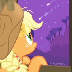 Size: 1080x1080 | Tagged: artist needed, source needed, safe, derpibooru import, applejack, earth pony, pony, female, night, shooting star, solo