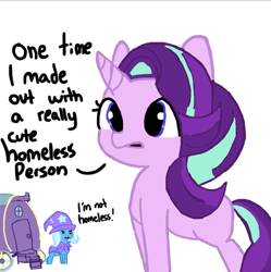 Size: 1673x1677 | Tagged: safe, artist:tjpones edits, color edit, derpibooru import, edit, starlight glimmer, trixie, pony, unicorn, g4, colored, confession, dialogue, female, homeless, lesbian, shipping, startrix, trixie's wagon, wagon