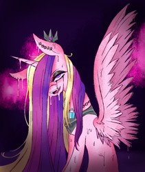 Size: 1080x1278 | Tagged: safe, artist:meyco, derpibooru import, princess cadance, alicorn, alternate universe, crying, ear piercing, evil, looking at you, melting, mirror universe, piercing, tears of pain