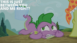 Size: 2000x1125 | Tagged: safe, derpibooru import, edit, edited screencap, editor:quoterific, screencap, granny smith, spike, just for sidekicks