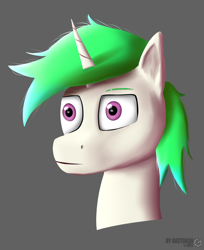 Size: 1556x1906 | Tagged: safe, artist:gastdash, derpibooru import, oc, oc only, oc:lightning twinkle, pony, unicorn, bust, gradient mane, green mane, looking forward, male, pink eyes, portrait, solo, stallion