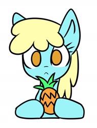 Size: 1353x1779 | Tagged: safe, artist:rusfag, derpibooru import, sassaflash, pony, food, fruit, looking at you, pineapple, simple background, solo, white background