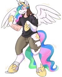 Size: 960x1200 | Tagged: safe, artist:warlockmaru, derpibooru import, princess celestia, human to pony, male to female, mid-transformation, simple background, solo, species swap, transformation, transgender transformation, white background