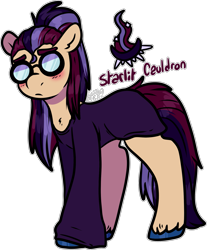 Size: 1543x1861 | Tagged: safe, artist:sexygoatgod, derpibooru import, oc, oc only, oc:starlit cauldron, pony, adoptable, bushy brows, glasses, offspring, parent:moondancer, parent:shining armor, parents:shiningmoon, round glasses, simple background, solo, transparent background