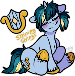 Size: 1450x1462 | Tagged: safe, artist:sexygoatgod, derpibooru import, oc, oc only, oc:shining strings, pony, unicorn, blushing, male, parent:lyra heartstrings, parent:oc:razzmatazz gleam, parents:canon x oc, simple background, solo, transparent background