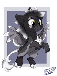 Size: 1200x1600 | Tagged: safe, artist:rutkotka, derpibooru import, oc, griffon, commission, cute, smiling, solo, ych result