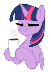 Size: 2964x4152 | Tagged: safe, artist:maren, color edit, derpibooru import, edit, twilight sparkle, twilight sparkle (alicorn), alicorn, pony, g4, coffee cup, colored, cup, female, horn, mare, simple background, sleepy, solo, white background