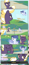 Size: 1919x4225 | Tagged: safe, artist:estories, derpibooru import, oc, oc only, oc:palmy peace, oc:wildheart, earth pony, pegasus, pony, comic:curse of wings, female, mare