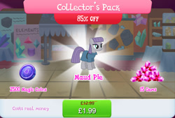 Size: 1267x858 | Tagged: safe, derpibooru import, maud pie, earth pony, pony, bundle, clothes, costs real money, english, female, gameloft, gem, magic coins, mare, mobile game, my little pony: magic princess, numbers, official, sale, solo, text