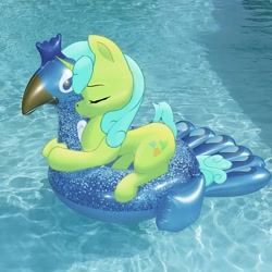 Size: 1280x1280 | Tagged: safe, artist:emptyegg, lemon hearts, pony, unicorn, hug, pool, pool toy, solo