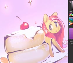 Size: 1345x1169 | Tagged: safe, artist:mirroredsea, derpibooru import, fluttershy, pegasus, pony, cake, cute, female, food, gradient background, mare, ponies in food, shyabetes, solo