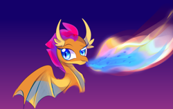 Size: 2937x1858 | Tagged: source needed, safe, artist:happypony, derpibooru import, smolder, dragon, bust, colored, dragonfire, female, gradient background, solo