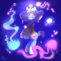 Size: 3000x3000 | Tagged: safe, artist:merisa, derpibooru import, oc, oc only, jellyfish, unicorn, ocean, ponysona, solo, underwater, water