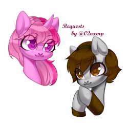 Size: 3000x3000 | Tagged: safe, artist:02vxmp, derpibooru import, oc, oc only, pony, unicorn, :3, bust, duo, eye clipping through hair, eyebrows, eyebrows visible through hair, smiling