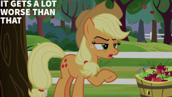 Size: 2000x1125 | Tagged: safe, derpibooru import, edit, edited screencap, editor:quoterific, screencap, applejack, ppov, solo