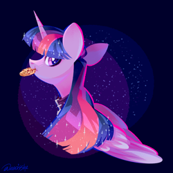 Size: 3000x3000 | Tagged: safe, artist:neonishe, derpibooru import, twilight sparkle, twilight sparkle (alicorn), alicorn, pony, collar, cookie, cute, food, horn, solo, sparkles, wings