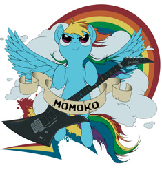 Size: 1417x1506 | Tagged: safe, artist:hydro-king, derpibooru import, rainbow dash, pony, banner, electric guitar, female, guitar, heavy metal, musical instrument, rainbow, rock (music), solo