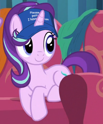 Size: 289x348 | Tagged: safe, derpibooru import, edit, edited screencap, screencap, starlight glimmer, pony, unicorn, it isn't the mane thing about you, cropped, hair, please be patient i have autism, sitting, sofa, solo