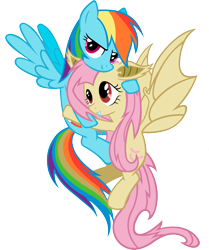 Size: 1671x2001 | Tagged: safe, artist:themomoko, derpibooru import, fluttershy, rainbow dash, bat pony, pegasus, pony, bat ponified, bat wings, female, flutterbat, flutterdash, lesbian, mare, race swap, shipping, simple background, transparent background, wings