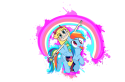 Size: 2212x1452 | Tagged: safe, artist:themomoko, derpibooru import, rainbow dash, simple background, star butterfly, star vs the forces of evil, tongue, tongue out, transparent background