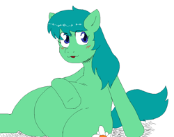 Size: 1062x838 | Tagged: safe, artist:unawarey, derpibooru import, oc, oc only, oc:mabel, earth pony, pony, belly, big belly, blushing, female, mare, open mouth, simple background, sitting, solo, tail, white background