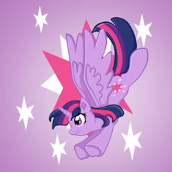 Size: 1500x1500 | Tagged: safe, artist:yoshimarsart, derpibooru import, twilight sparkle, twilight sparkle (alicorn), alicorn, pony, g4, cutie mark, cutie mark background, deviantart watermark, female, gradient background, mare, obtrusive watermark, smiling, solo, underhoof, watermark