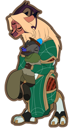 Size: 1255x2257 | Tagged: safe, artist:brainiac, derpibooru import, oc, oc:heccin pepperino, goat, kirin, alien goat, antlers, duo, female, hug, mare, multiple eyes, nomai, outer wilds, outer wilds spoilers, pixel art, simple background, solanum, spacesuit, spoilers for another series, sticker, transparent background