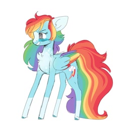 Size: 2000x2000 | Tagged: safe, artist:fishiecake, artist:scarletskitty12, derpibooru import, rainbow dash, pegasus, pony, backwards cutie mark, blaze (coat marking), chest fluff, coat markings, colored sketch, colored wings, colored wingtips, facial markings, female, mare, simple background, sketch, socks (coat marking), solo, white background, wings