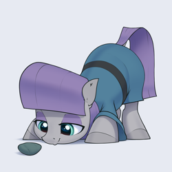 Size: 3100x3100 | Tagged: safe, artist:aquaticvibes, derpibooru import, boulder (pet), maud pie, earth pony, pony, female, gray background, high res, looking at something, mare, rock, simple background, smiling, solo, when she smiles