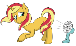 Size: 1980x1194 | Tagged: safe, artist:soccy, derpibooru import, sunset shimmer, pony, equestria girls 10th anniversary, ass up, crossed hooves, fan, female, looking back, mare, simple background, smiling, solo, tail, transparent background, windswept hair, windswept mane, windswept tail