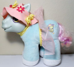 Size: 471x427 | Tagged: safe, derpibooru import, earth pony, pony, g3, baby, baby pony, clothes, hat, misty mornings, skirt, toy